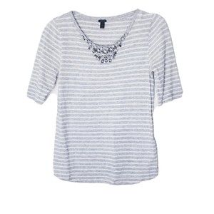 J. Crew Jeweled Neckline Striped Painter Tee Women Size Small Gray Style A7631